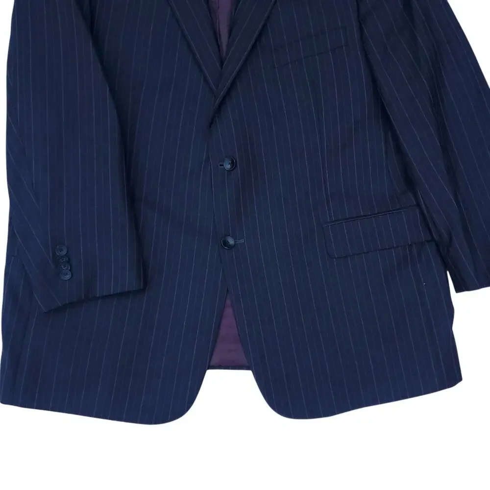 Hart Schaffner Marx 2pc Suit Blue Wool Pinstripe Jacket 48R 53x30.5 Pant 41x27